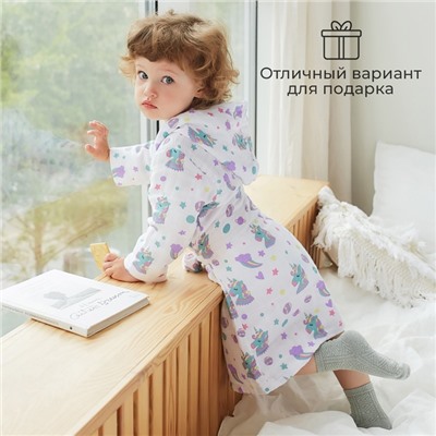 Халат детский муслиновый LoveLife «Единороги» (2 года, рост 92-98 см) 100% хлопок, 235 гр/м2