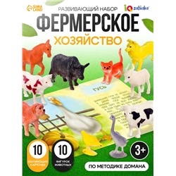 Набор животных с обучающими карточками «Фермерское хозяйство», животные пластик, карточки, по методике Монтессори