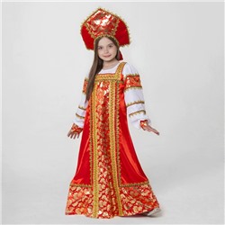 Русский народный костюм «Любавушка», платье-сарафан, кокошник, р-р 30, рост 110-116 см, красный