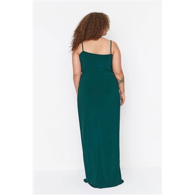 Emerald Green Dript Drape Подробная макси/Длинное вечернее платье TBBSS22AD00000