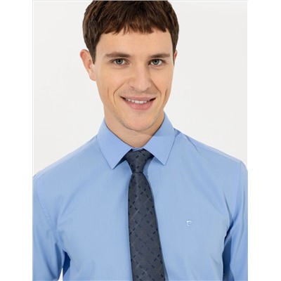 Синий Slim Fit Классическая рубашка с длинным рукавом