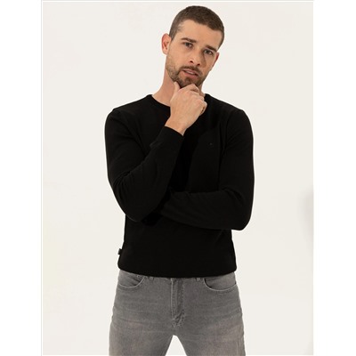 Black Slim Fit Bike Neck Basic вязаный свитер