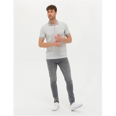 Светло -серый меландж Slim Fit Polo Yaka T -Fork
