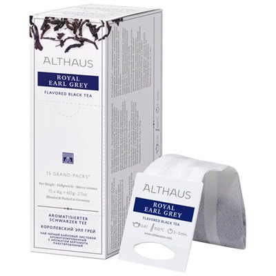 Чай ALTHAUS "Royal Earl Grey" черный, 15 пирамидок по 4 г для чайника, ГЕРМАНИЯ, TALTHB-GP0056