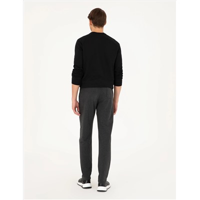 Антрацит меландж Slim Fit 3 пряжа плоский спортивный костюм Six Six