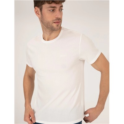 Ekru Slim Fit Textulled Bike Thrist T -For