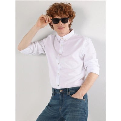 Slim Fit Рубашка шея плоская мужская белая рубашка с длинным рукавом