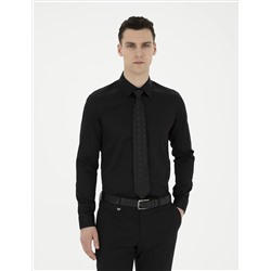Black Slim Fit Basic рубашка с длинным рукавом