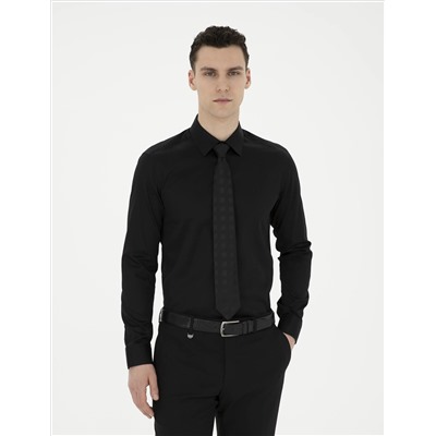 Black Slim Fit Basic рубашка с длинным рукавом