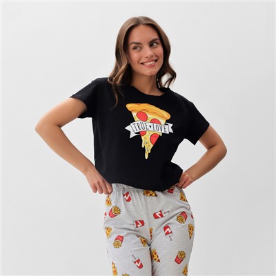 Пижама женская (футболка и брюки) KAFTAN Pizza р. 52-54, черный