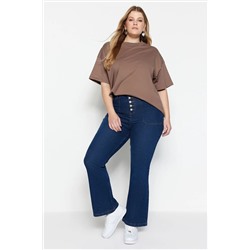 Темно -синяя высокая талия комфорт испанский пахта Flare Flare Fit Jean TBBAW23CJ00033