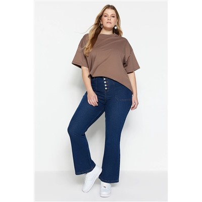 Темно -синяя высокая талия комфорт испанский пахта Flare Flare Fit Jean TBBAW23CJ00033