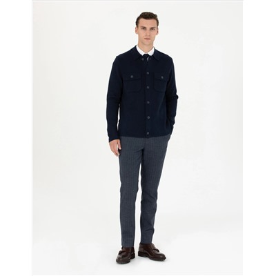 Темно -синий Melanj Slim Fit Button Kintwear Cardigan