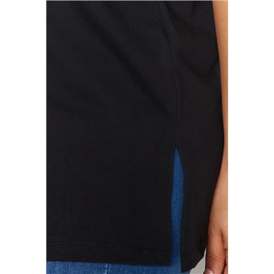 Black Petroleum Boyfry Boyfry Bicycle Neck Slit 100 %хлопковая вязаная футболка TBBSS22BF0031