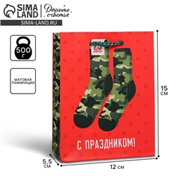 Пакет подарочный ламинированный вертикальный, упаковка, «С 23 февраля», S 12 х 15 х 5.5 см