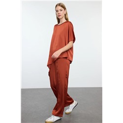 Коричневая атласная асимметрия тканая блуза-пантолоновая команда Twoaw25au00099