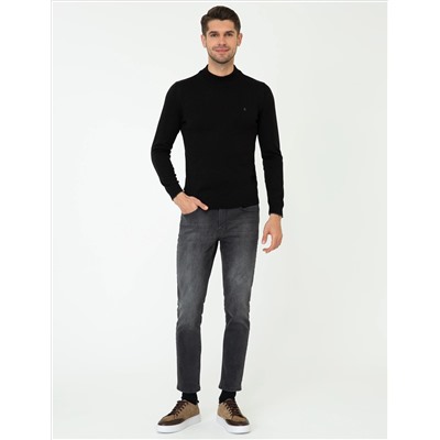 Black Slim Fit Half Fisherman воротник базовый вязаный свитер