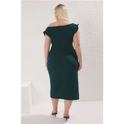 Изумрудный зеленый асимметричный воротник MIDI SLIT SLIT LIT LIGNAL PRODENT TBBSS25AH00167