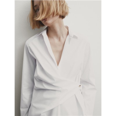 Camisa popelín detalle lazada cruzada