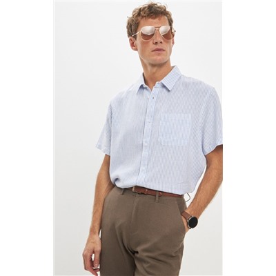 Рубашка к/р лен Р411-04101 l.blue