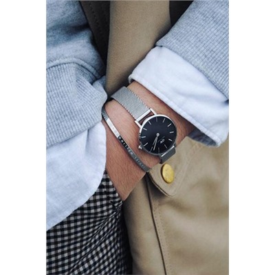 Reloj de cuarzo de acero Sterling - 28 mm - Plateado y negro