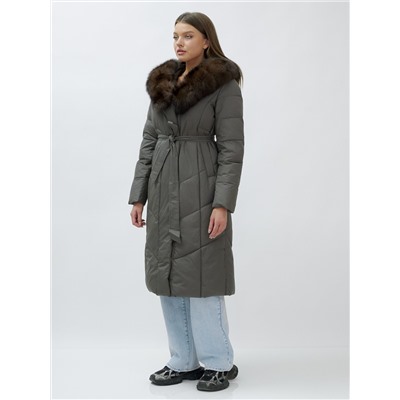 Пальто женское зимние с мехом песец люкс класса серого цвета 625Sr