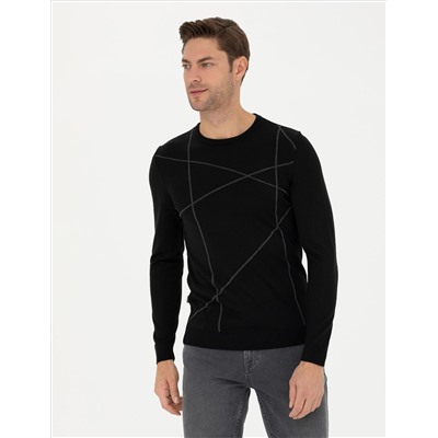 Black Slim Fit Bicycle Olcemed Wool Siped Sweater