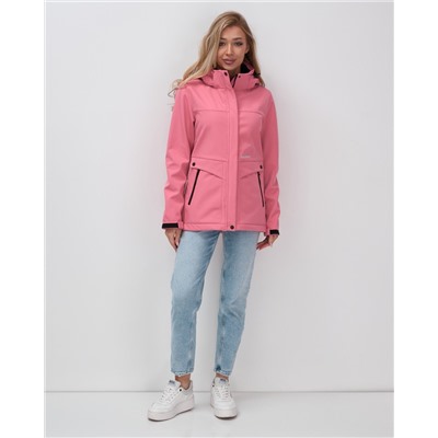 Ветровка спортивная женская с капюшоном softshell розового цвета 9566R