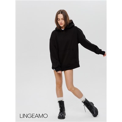 Женский худи оверсайз из футера с начесом Lingeamo черный ВК-24 (14)