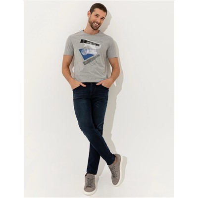 Светло -серый меландж Slim Fit Print Print Cycling Bike T -For