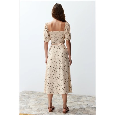 Бежевая щель MIDI Viscose Plaving Polka Dot Blouse-ETC Team Twoss20au0097