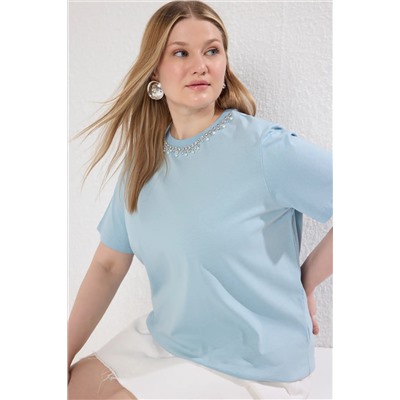 Blue Collar Boyfry Fit 100 %хлопковой вязание футболка большого размера TBBSS25BF00021