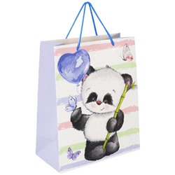 Пакет подарочный (1 штука) 26x13x32 см, ЗОЛОТАЯ СКАЗКА "Lovely Panda", глиттер, белый с голубым, 608241