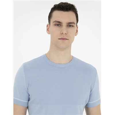 Blue Slim Fit Bike Yaka Triko T -For