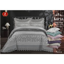 Комплект KARYAс гипюром евро 3 пр (260*270 / 60*80) Y 865 krem/кремовый (Акция)