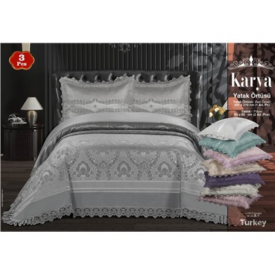 Комплект KARYA с гипюром евро 3 пр (260*270 / 60*80) Y 865 tag/бежевый (Акция)