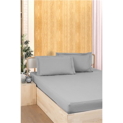Простынь Карвен Stripe Satin на резинке+наволочка 100*200 +33см/ 50*70(1)+5см сатин gri/серый (Акция)