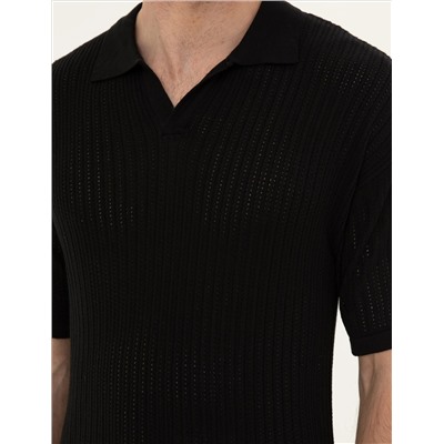 Черный комфортный подход Polo Yaka Knitwear свитер