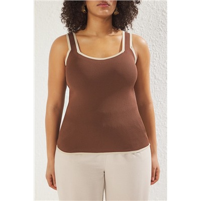 Коричневая линия детализация квадратной блузки Bodycon Tbbss24af00052