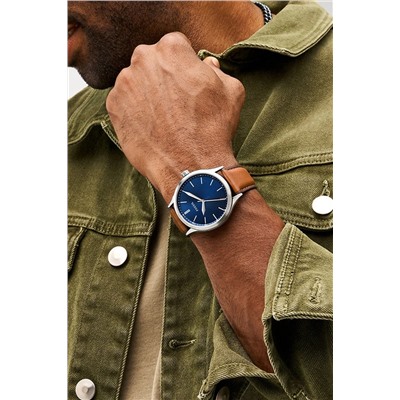 Reloj de cuarzo de piel - Marrón y plateado
