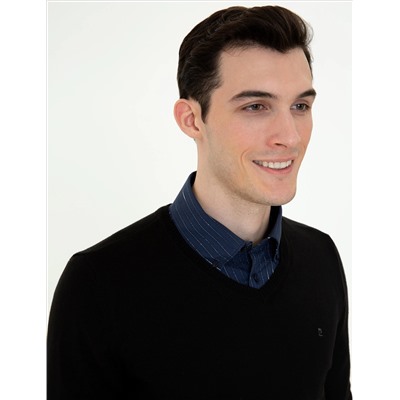 Black Slim Fit v -neck Основной вязаный свитер