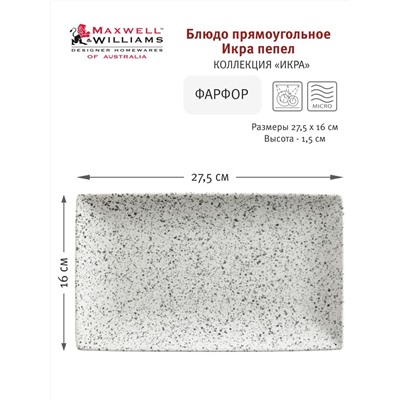 Блюдо, 27,5х16 см, фарфор P, прямоугольное, светло-серое, в крапинку, Caviar Spekle, 58694