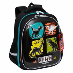 Ранец GRIZZLY анатомическая спинка, картхолдер, для мальчиков, DINO, 36х28х20 см, RAz-387-6/1
