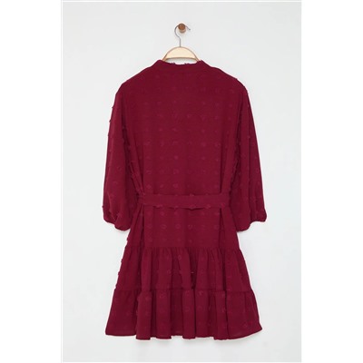 Bordeaux v -neck Balloon Arm Armed Compom Pompom Woven Mini Press Tbbaw25ah00053