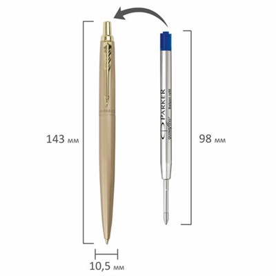 Ручка шариковая PARKER "Jotter XL Monochrome Gold GT", корпус золотой, нержавеющая сталь, синяя,2122754