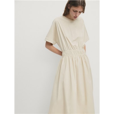 Vestido midi popelín detalle fruncido