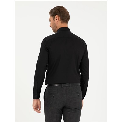 Black Slim Fit Basic рубашка с длинным рукавом