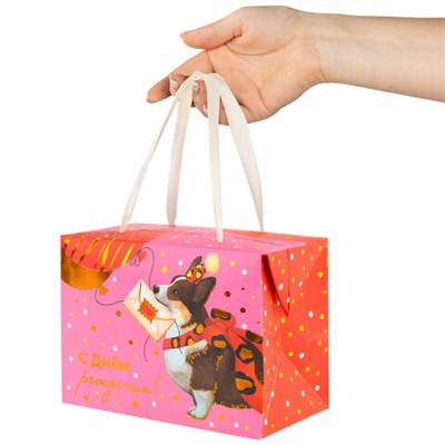 Пакет-коробка подарочный (1 штука) "Королевский Корги" 15х9х11 см, тиснение фольгой, ламинация, 90073