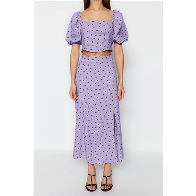 Slit Midi Midi Viscose Plating Polka Dot Blouse-Etk Team Twoss20au0097