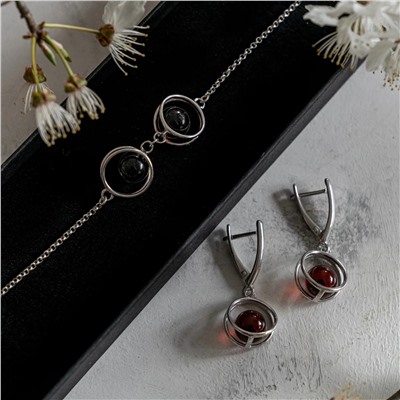 Серебряные серьги с янтарём E10006RV